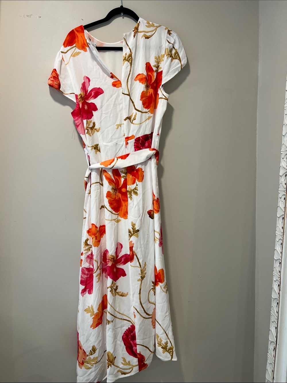 Reiss Floral-Print Belted Midi Dress in Ivory/Pink Floral on White Size 10 DL1 - Picture 8 of 13